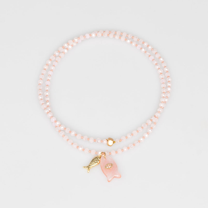 Peach and White Fish Charm Necklace