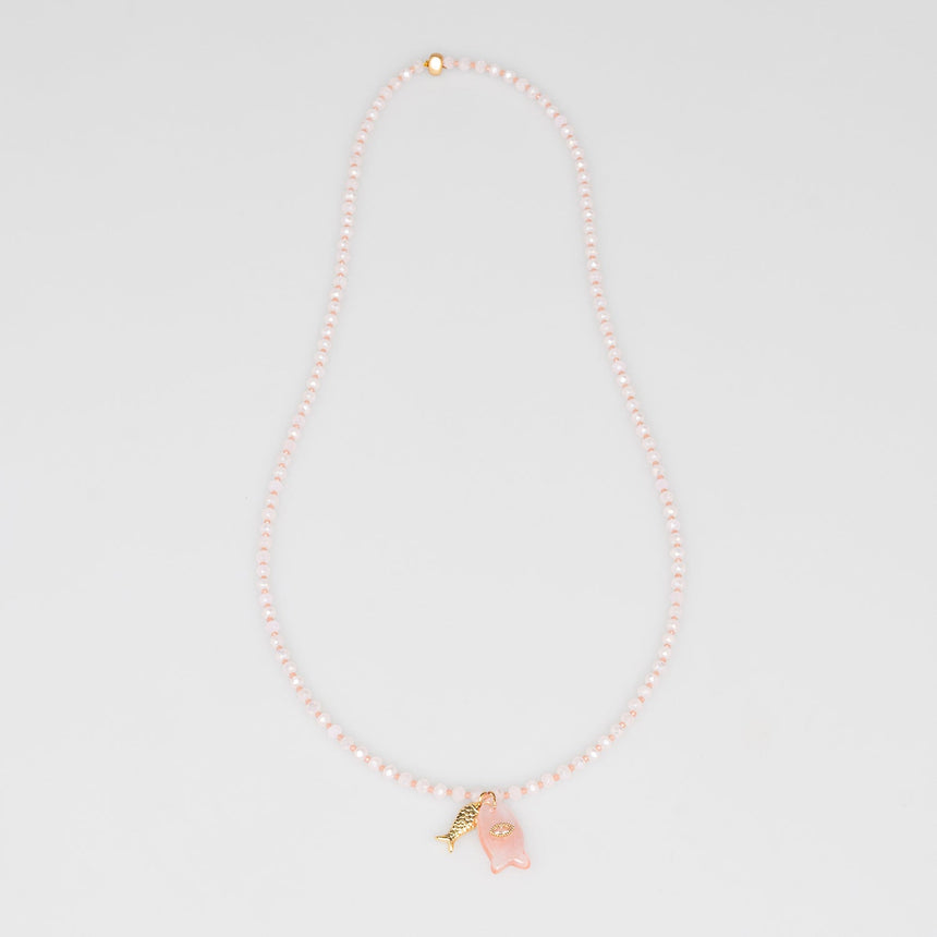 Peach and White Fish Charm Necklace