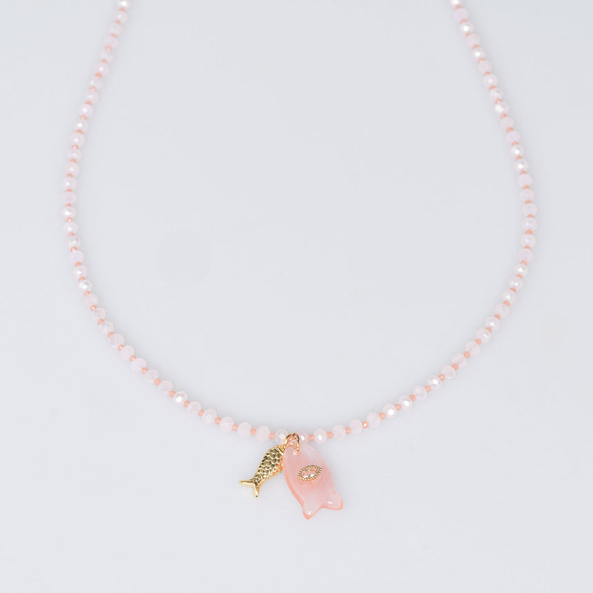 Peach and White Fish Charm Necklace
