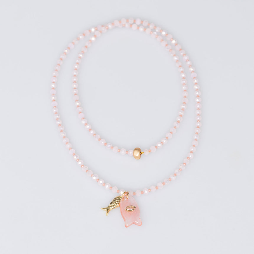 Peach and White Fish Charm Necklace