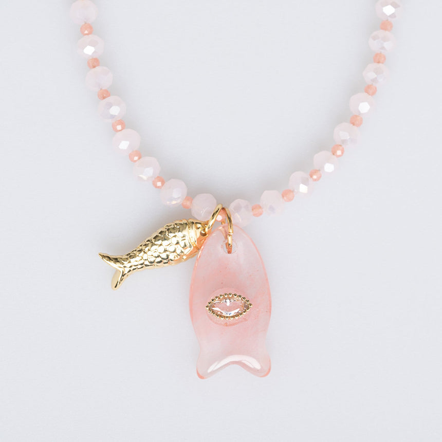 Peach and White Fish Charm Necklace