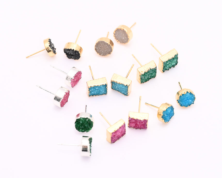 Turquoise & Gold Round Druzy Earrings