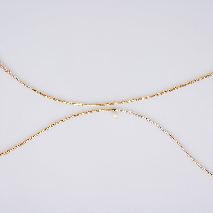 Green and Gold Beaded Charm Long Necklace