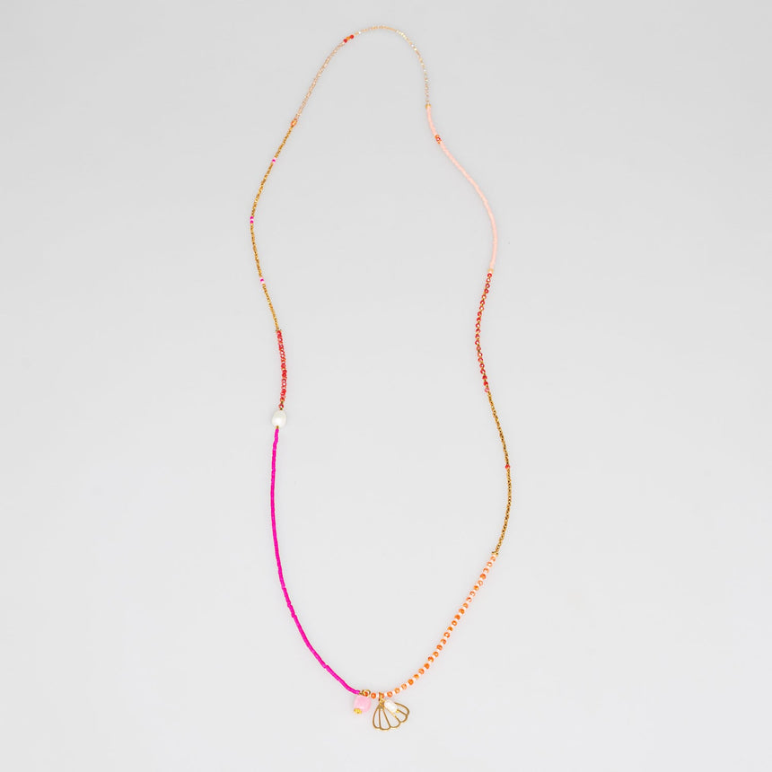Pink and Gold Charm Beaded  Long Necklace