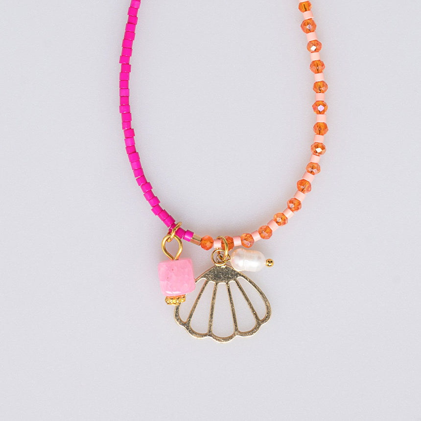 Pink and Gold Charm Beaded  Long Necklace