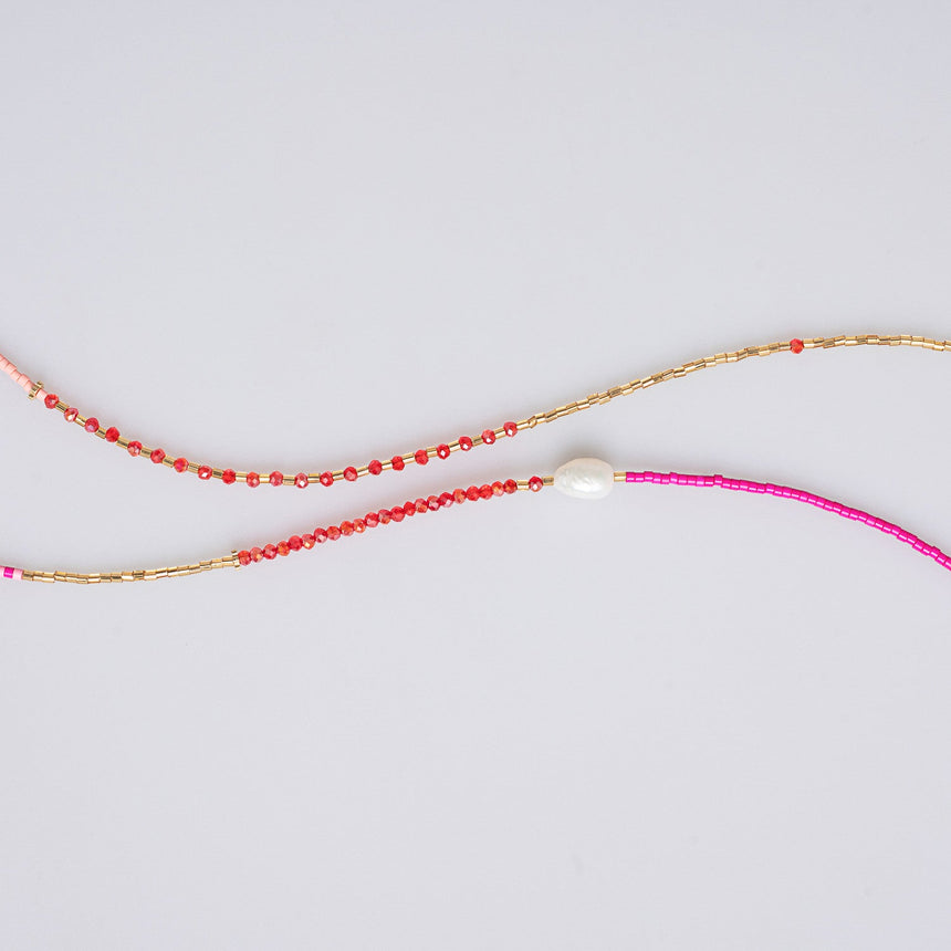 Pink and Gold Charm Beaded  Long Necklace