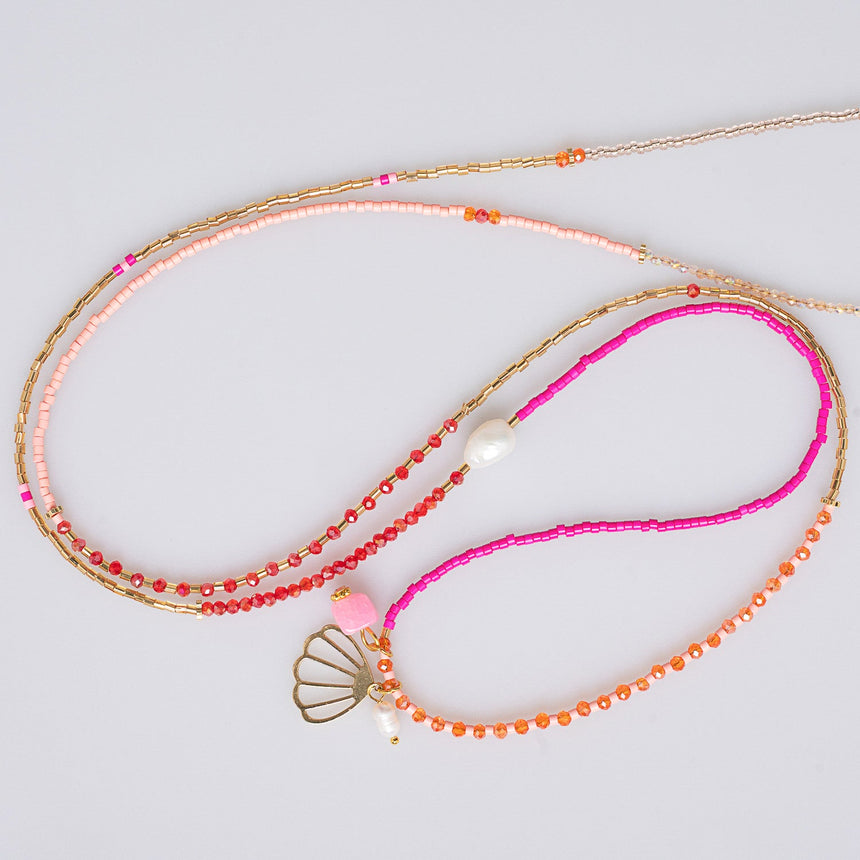Pink and Gold Charm Beaded  Long Necklace