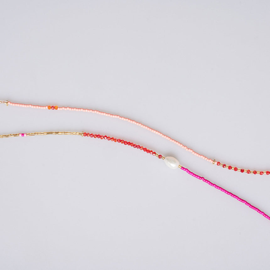 Pink and Gold Charm Beaded  Long Necklace