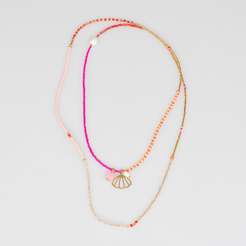 Pink and Gold Charm Beaded  Long Necklace