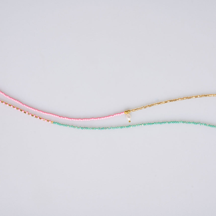 Gold, Pink and Turquiose Beaded Fish  Necklace