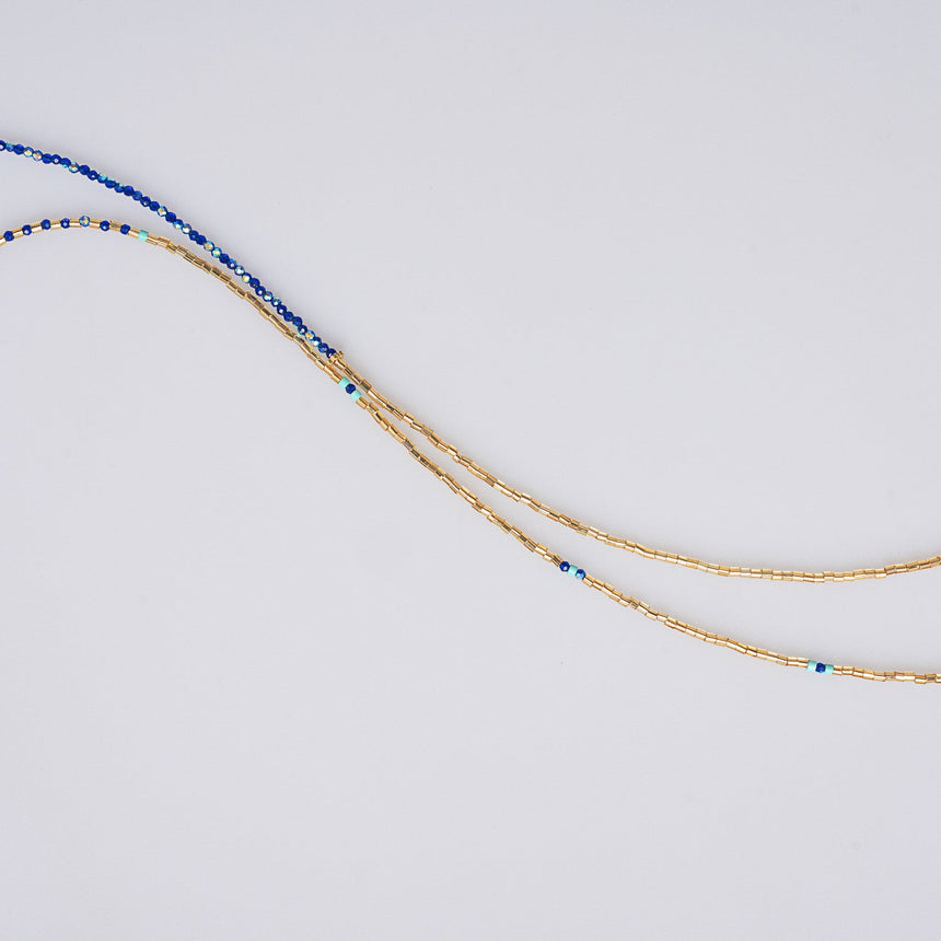 Blue and Gold Beaded Shell Long Necklace