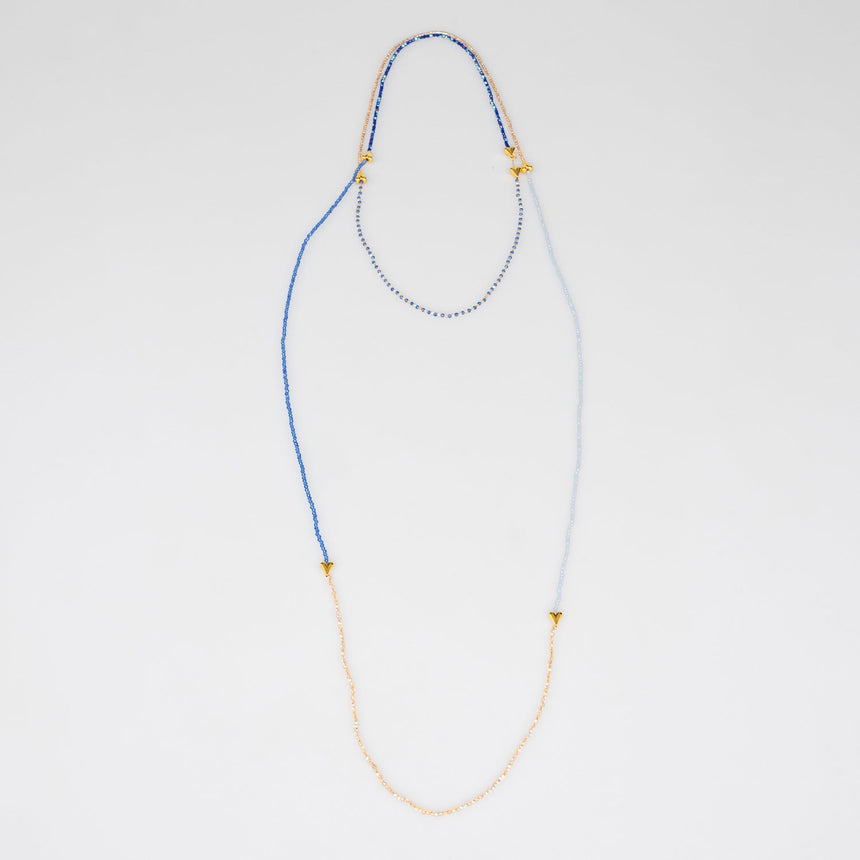 Blue and Gold Beaded Long Necklace