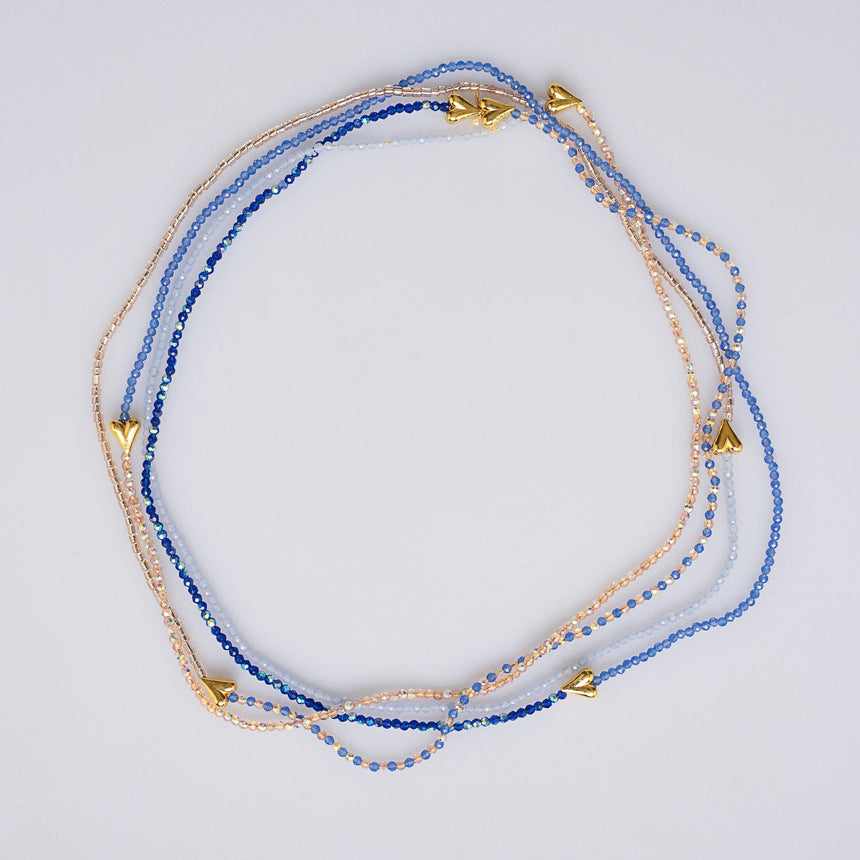 Blue and Gold Beaded Long Necklace