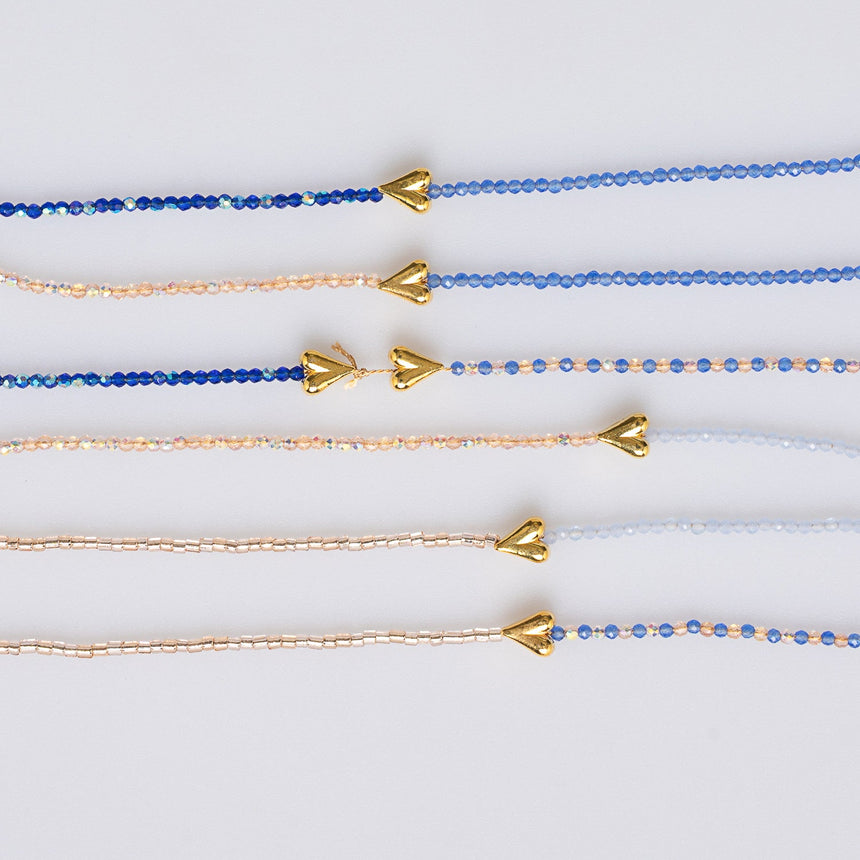 Blue and Gold Beaded Long Necklace