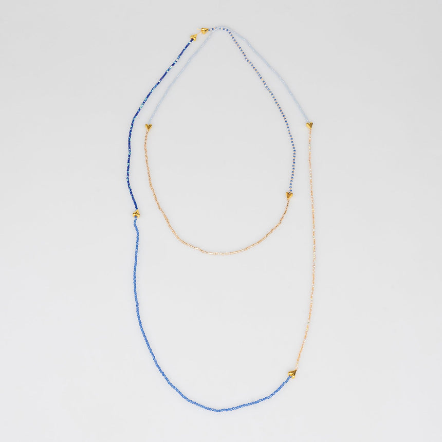 Blue and Gold Beaded Long Necklace
