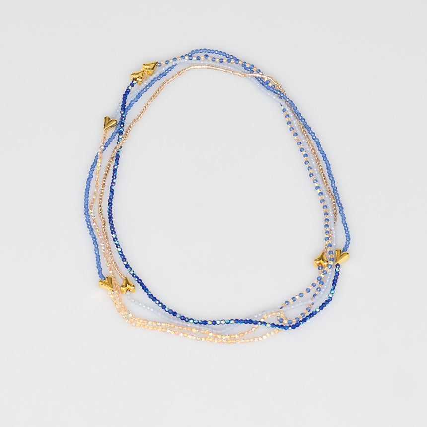 Blue and Gold Beaded Long Necklace