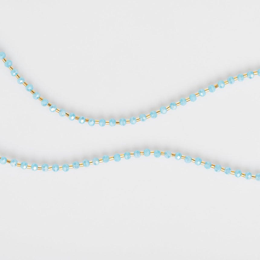 Blue Beaded Long Necklace with Flower Charm