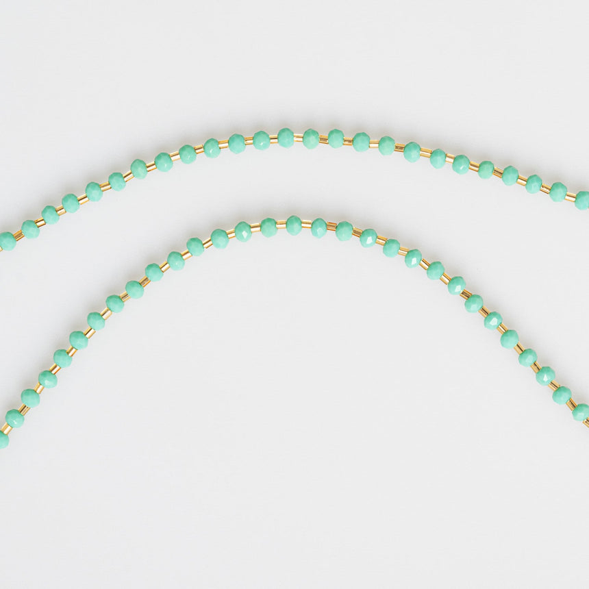 Mint Beaded Long Necklace with Flower Charm