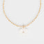 Gold and White Beaded Long Necklace with Flower Charm