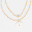 Gold and White Beaded Long Necklace with Flower Charm