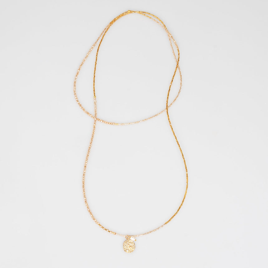 Gold Pendant Beaded Long Necklace