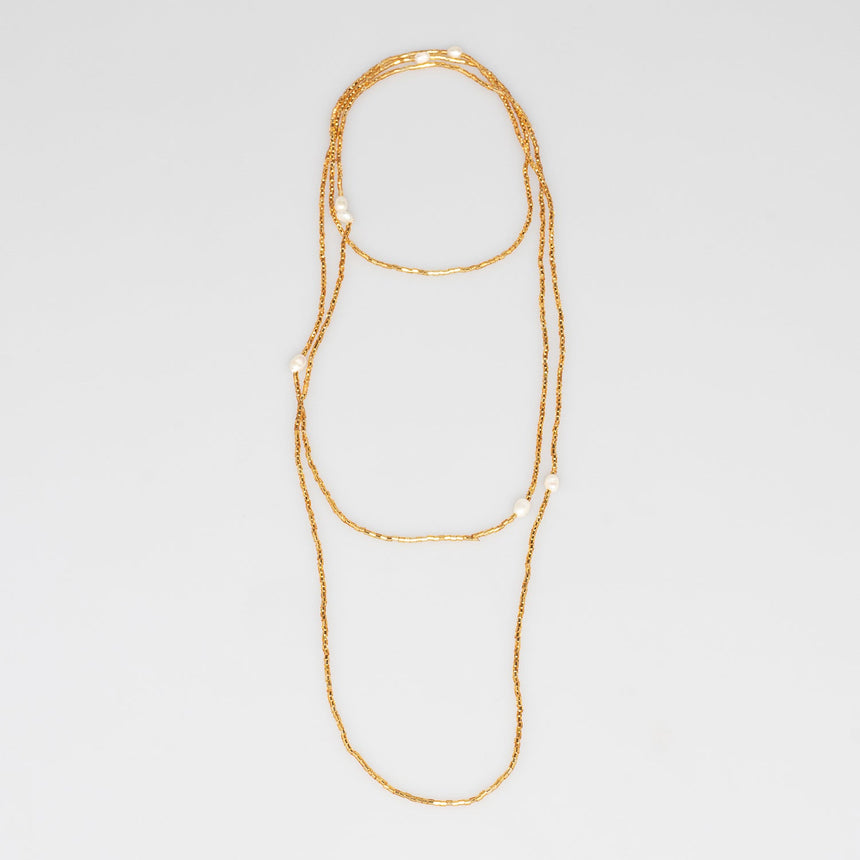 Gold Beaded Long Necklace