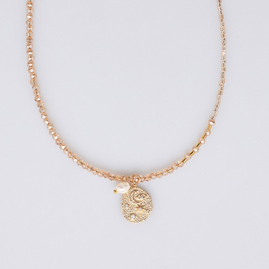 Gold Pendant Beaded Long Necklace