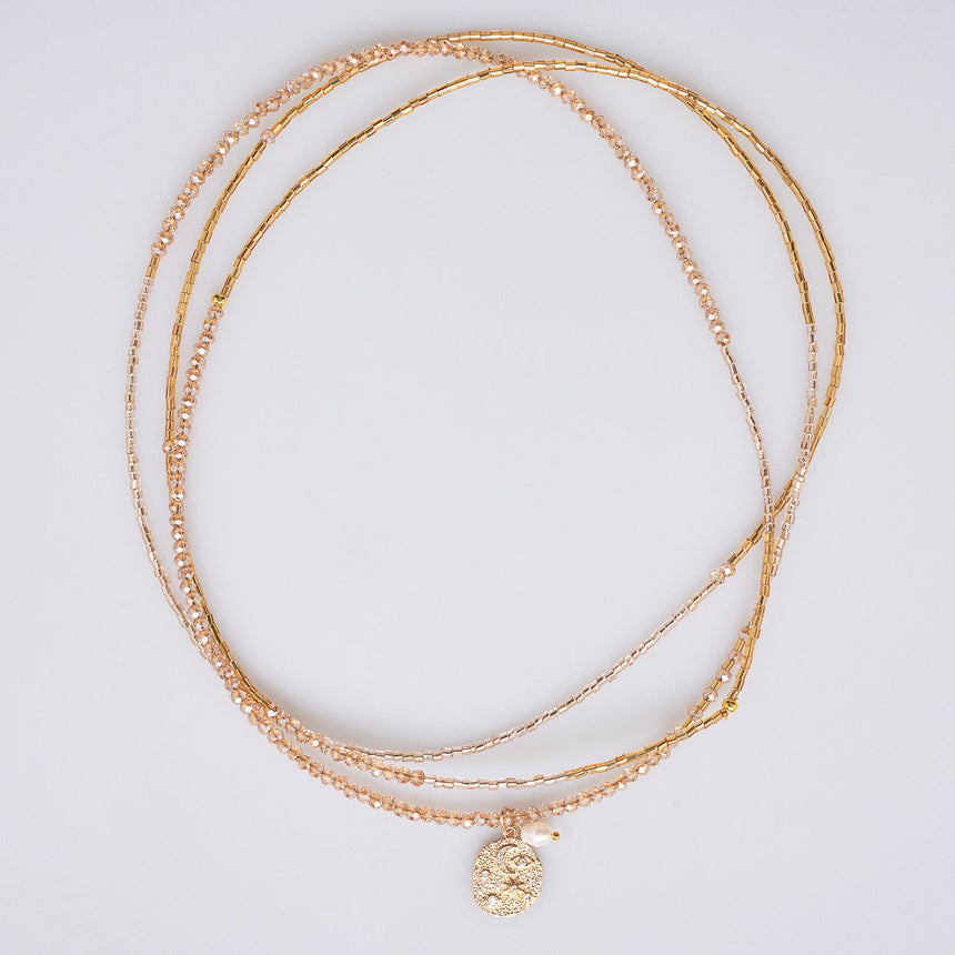 Gold Pendant Beaded Long Necklace