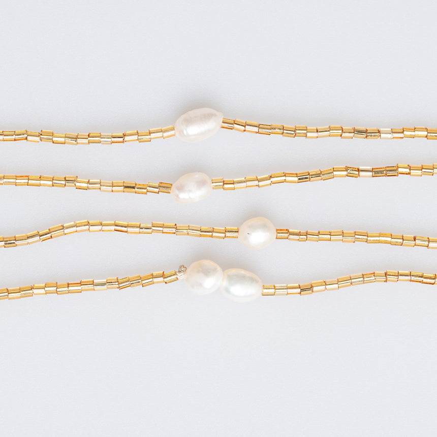 Gold Beaded Long Necklace