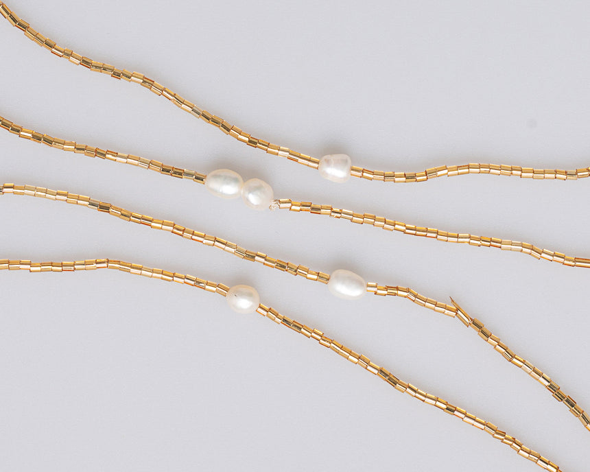 Gold Beaded Long Necklace