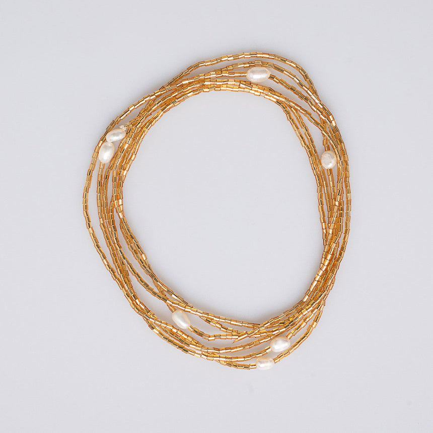 Gold Beaded Long Necklace