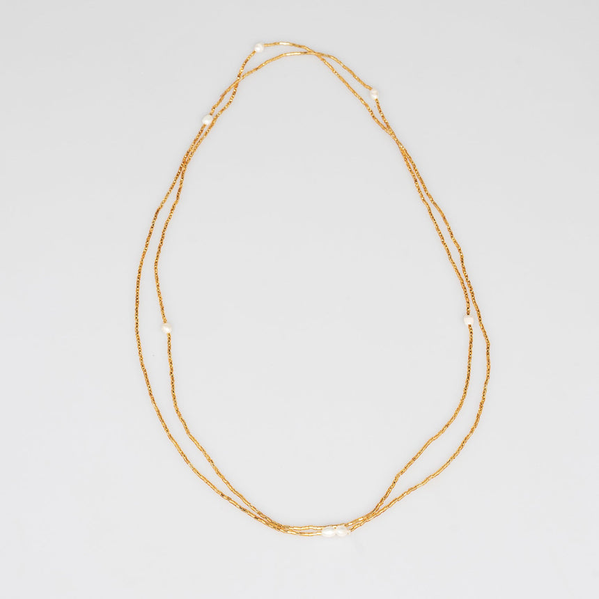 Gold Beaded Long Necklace