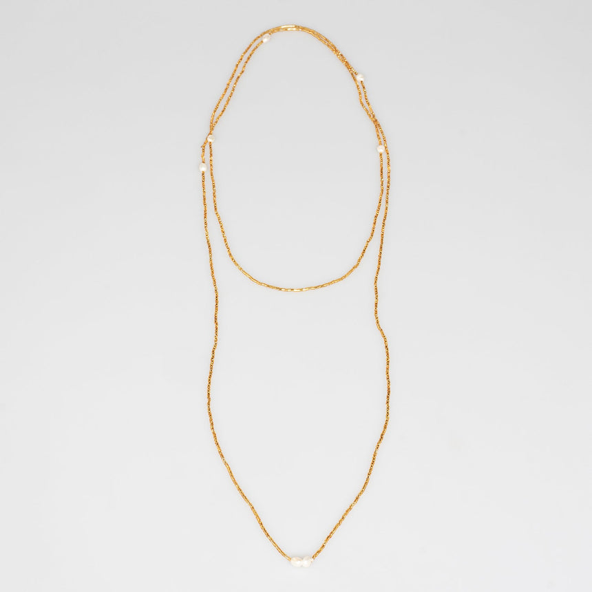 Gold Beaded Long Necklace