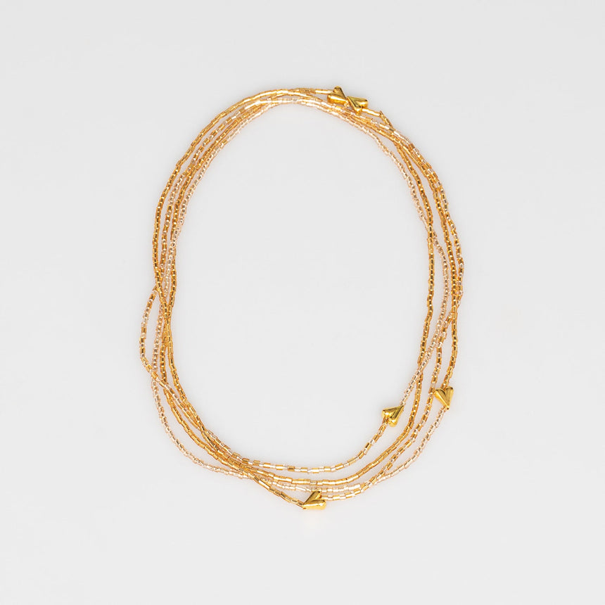 Gold Heart Beaded Long Necklace