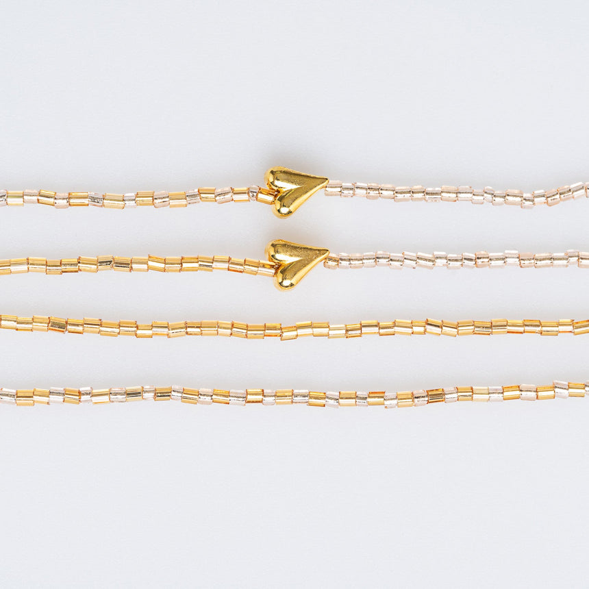 Gold Heart Beaded Long Necklace
