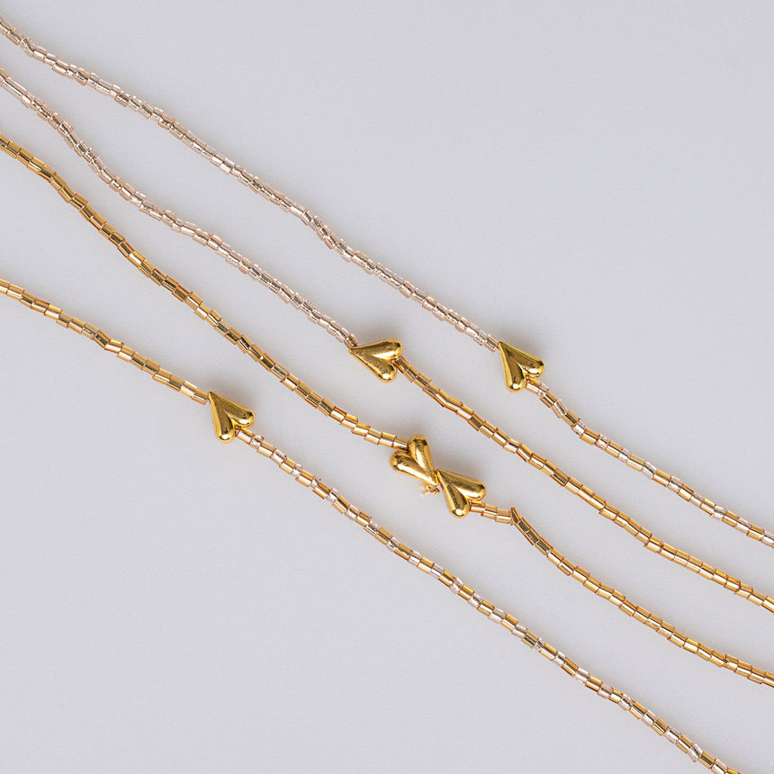Gold Heart Beaded Long Necklace