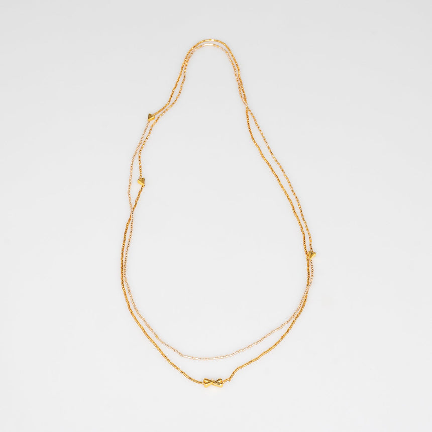 Gold Heart Beaded Long Necklace