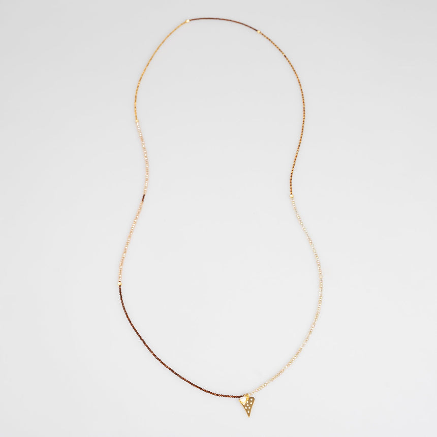 Copper and Gold Beaded Long Necklace with Heart Charm