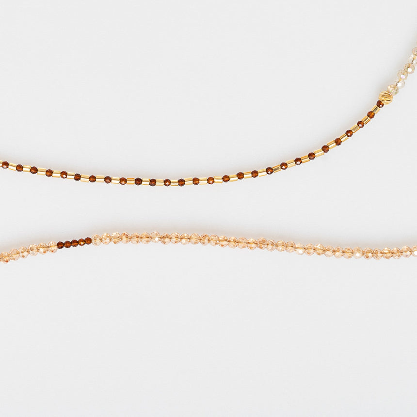 Copper and Gold Beaded Long Necklace with Heart Charm