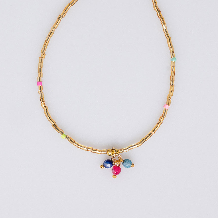 Gold and Colour Speckled Beaded Long Necklace