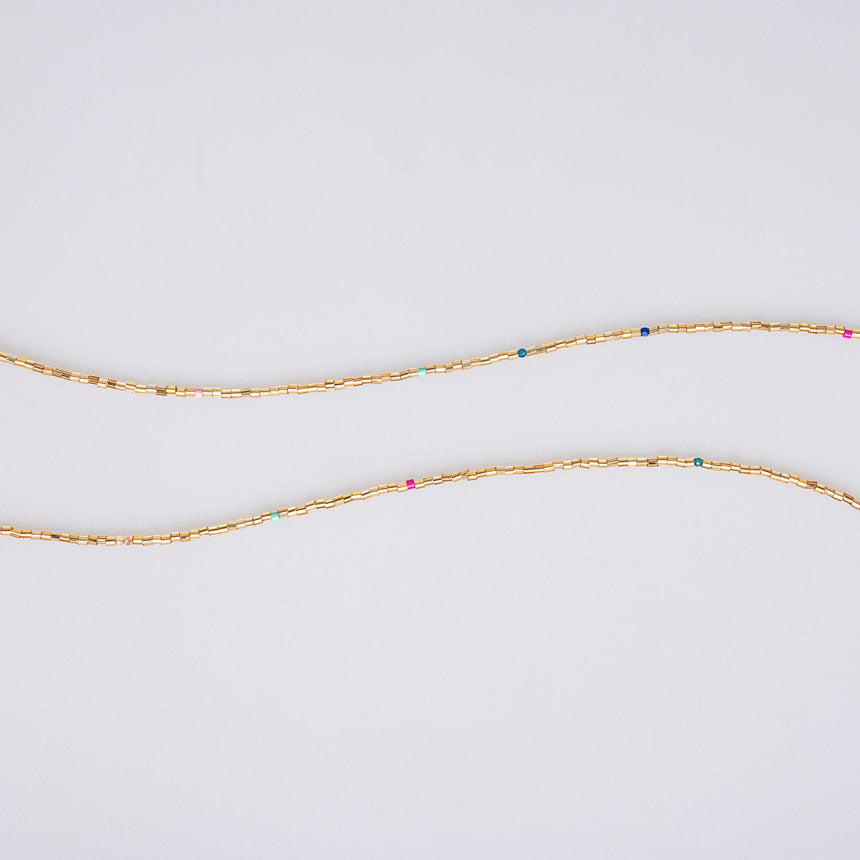 Gold and Colour Speckled Beaded Long Necklace