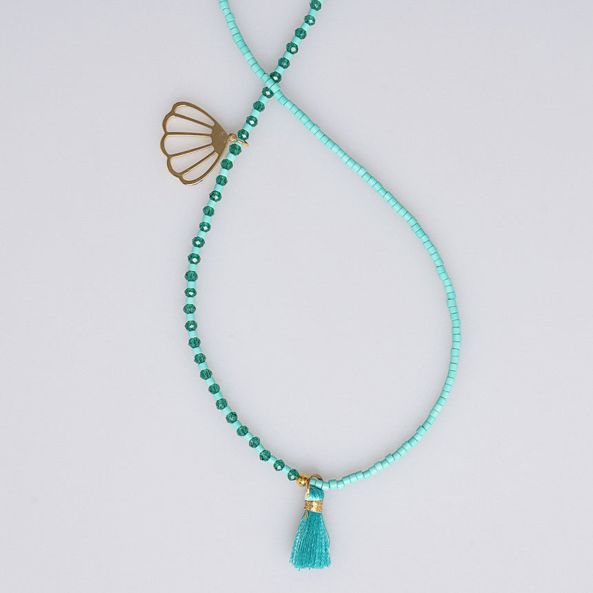 Turquoise Beaded Charm Long Necklace