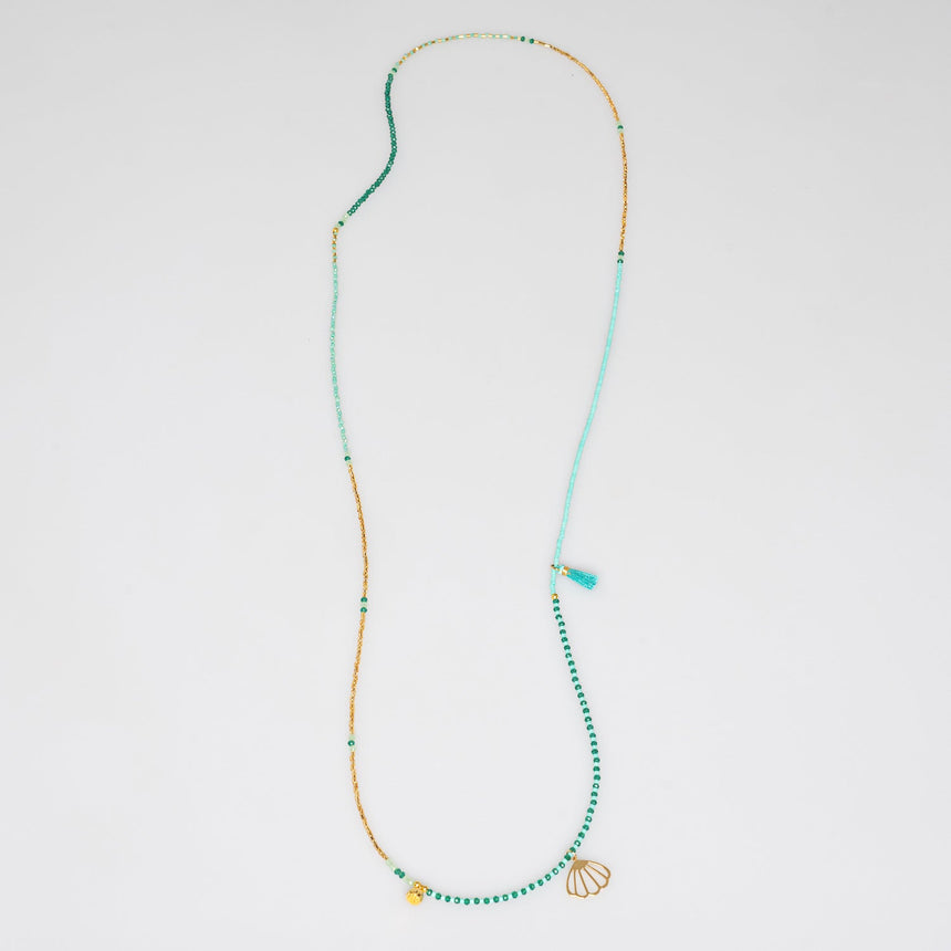 Turquoise Beaded Charm Long Necklace