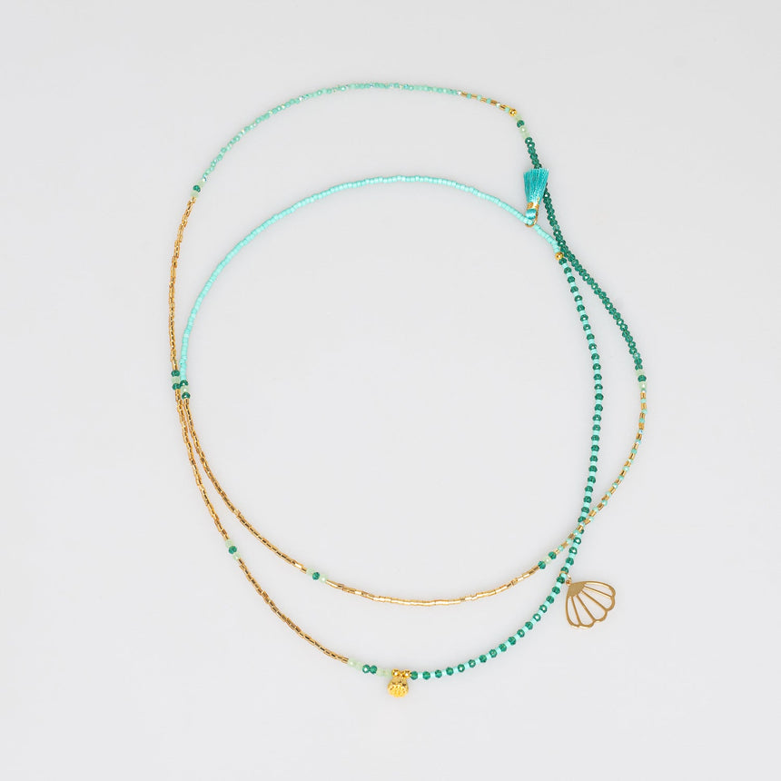 Turquoise Beaded Charm Long Necklace