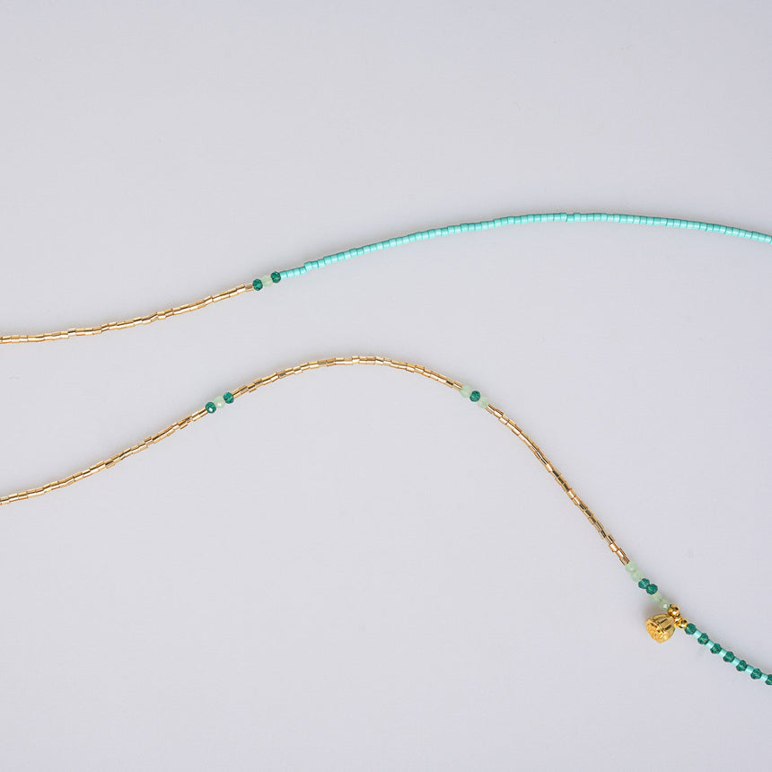 Turquoise Beaded Charm Long Necklace