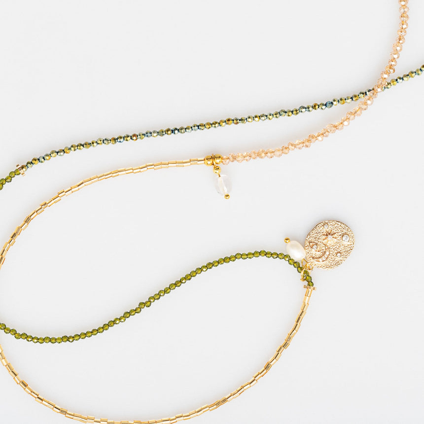 Multicolour Beaded Long Necklace with Sun and Moon Charm