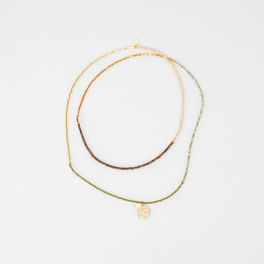 Multicolour Beaded Long Necklace with Sun and Moon Charm