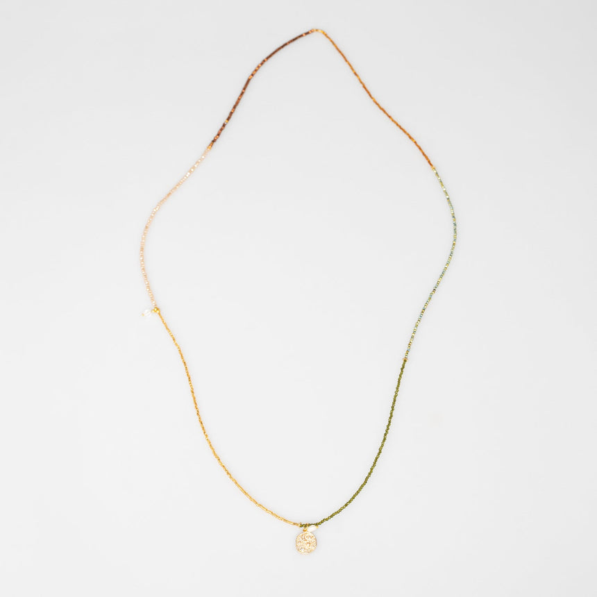 Multicolour Beaded Long Necklace with Sun and Moon Charm