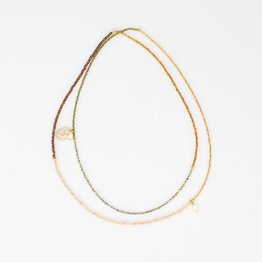 Multicolour Beaded Long Necklace with Sun and Moon Charm