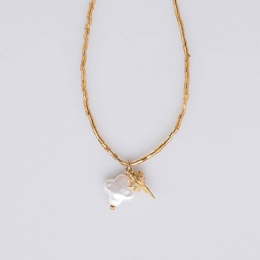 Navy Blue and Gold Beaded Long Necklace